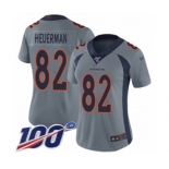 Women's Denver Broncos #82 Jeff Heuerman Limited Silver Inverted Legend 100th Season Football Jersey