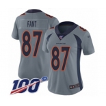 Women's Denver Broncos #87 Noah Fant Limited Silver Inverted Legend 100th Season Football Jersey