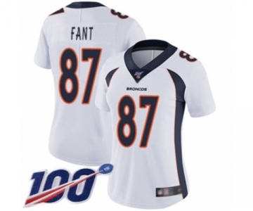 Women's Denver Broncos #87 Noah Fant White Vapor Untouchable Limited Player 100th Season Football Jersey