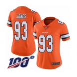 Women's Denver Broncos #93 Dre'Mont Jones Limited Orange Rush Vapor Untouchable 100th Season Football Jersey