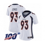 Women's Denver Broncos #93 Dre'Mont Jones White Vapor Untouchable Limited Player 100th Season Football Jersey