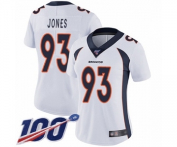 Women's Denver Broncos #93 Dre'Mont Jones White Vapor Untouchable Limited Player 100th Season Football Jersey