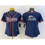 Women's Denver Broncos Navy Team Big Logo With Patch Cool Base Stitched Baseball Jersey