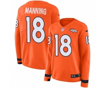 Women's Nike Denver Broncos #18 Peyton Manning Limited Orange Therma Long Sleeve NFL Jersey