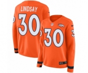 Women's Nike Denver Broncos #30 Phillip Lindsay Limited Orange Therma Long Sleeve NFL Jersey