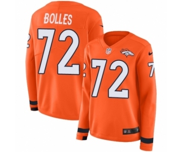 Women's Nike Denver Broncos #72 Garett Bolles Limited Orange Therma Long Sleeve NFL Jersey