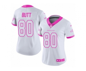 Women's Nike Denver Broncos #80 Jake Butt Limited White Pink Rush Fashion NFL Jersey