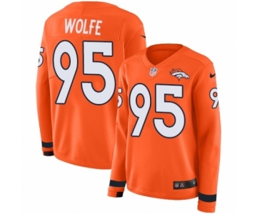 Women's Nike Denver Broncos #95 Derek Wolfe Limited Orange Therma Long Sleeve NFL Jersey