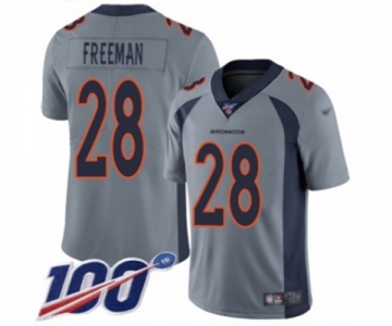 Youth Denver Broncos #28 Royce Freeman Limited Silver Inverted Legend 100th Season Football Jersey