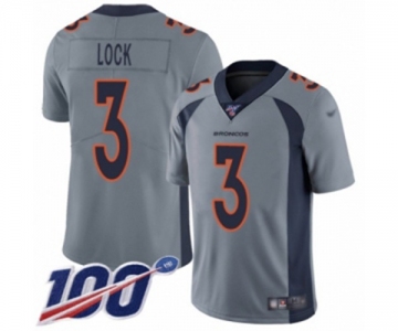 Youth Denver Broncos #3 Drew Lock Limited Silver Inverted Legend 100th Season Football Jersey