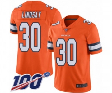 Youth Denver Broncos #30 Phillip Lindsay Limited Orange Rush Vapor Untouchable 100th Season Football Jersey