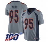 Youth Denver Broncos #95 Derek Wolfe Limited Silver Inverted Legend 100th Season Football Jersey