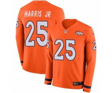 Youth Nike Denver Broncos #25 Chris Harris Jr Limited Orange Therma Long Sleeve NFL Jersey