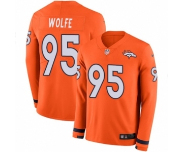 Youth Nike Denver Broncos #95 Derek Wolfe Limited Orange Therma Long Sleeve NFL Jersey