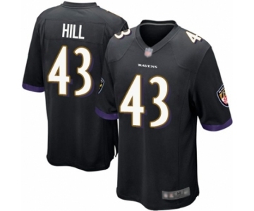 Men's Baltimore Ravens #43 Justice Hill Game Black Alternate Football Jersey