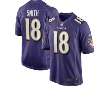 Men's Nike #18 Roquan Smith Purple Baltimore Ravens Game Player Jersey