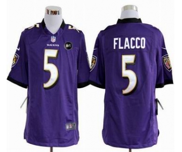 nike nfl jerseys baltimore ravens #5 flacco purple[game Art Patch]