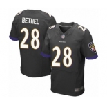 Men's Baltimore Ravens #28 Justin Bethel Elite Black Alternate Football Jersey