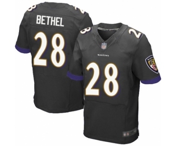 Men's Baltimore Ravens #28 Justin Bethel Elite Black Alternate Football Jersey