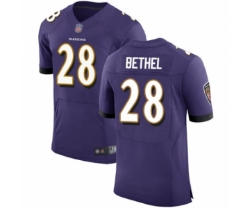 Men's Baltimore Ravens #28 Justin Bethel Purple Team Color Vapor Untouchable Elite Player Football Jersey