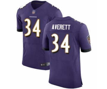 Men's Baltimore Ravens #34 Anthony Averett Purple Team Color Vapor Untouchable Elite Player Football Jersey