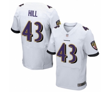 Men's Baltimore Ravens #43 Justice Hill Elite White Football Jersey