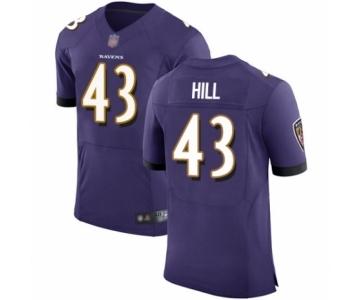 Men's Baltimore Ravens #43 Justice Hill Purple Team Color Vapor Untouchable Elite Player Football Jersey