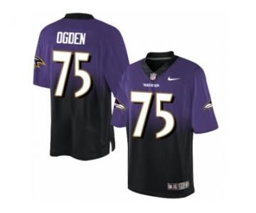 Men's Nike Baltimore Ravens #75 Jonathan Ogden Elite Purple Black Fadeaway NFL Jersey