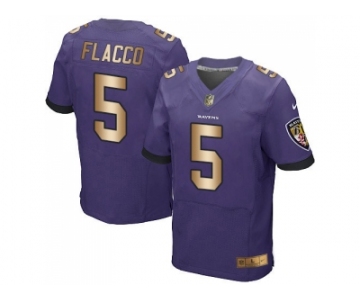 Nike Baltimore Ravens #5 Joe Flacco Purple Team Color Men's Stitched NFL New Elite Gold Jersey