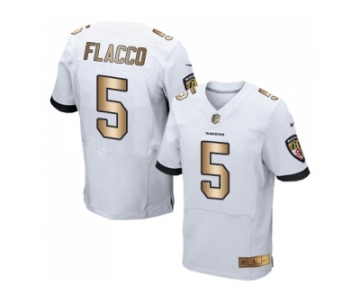 Nike Baltimore Ravens #5 Joe Flacco White Men's Stitched NFL New Elite Gold Jersey