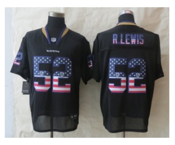 nike baltimore ravens #52 r.lewis black[Elite USA flag fashion]