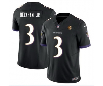 Men Baltimore Ravens #3 Odell Beckham Jr Black 2023 F U S E With John Madden Patch Vapor Limited Football Jersey