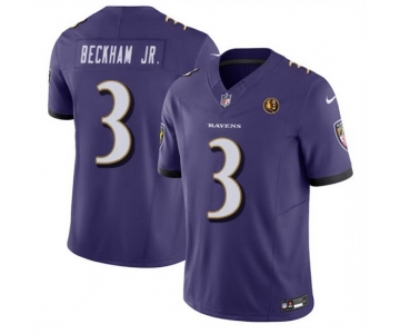 Men Baltimore Ravens #3 Odell Beckham Jr Purple 2023 F U S E With John Madden Patch Vapor Limited Football Jersey