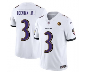 Men Baltimore Ravens #3 Odell Beckham Jr White 2023 F U S E With John Madden Patch Vapor Limited Football Jersey