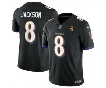 Men Baltimore Ravens #8 Lamar Jackson Black 2023 F U S E With John Madden Patch Vapor Limited Football Jersey