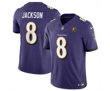 Men Baltimore Ravens #8 Lamar Jackson Purple 2023 F U S E With John Madden Patch Vapor Limited Football Jersey