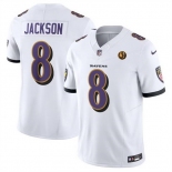 Men Baltimore Ravens #8 Lamar Jackson White 2023 F U S E With John Madden Patch Vapor Limited Football Jersey