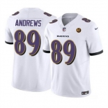 Men Baltimore Ravens #89 Mark Andrews White 2023 F U S E With John Madden Patch Vapor Limited Stitched Football Jersey