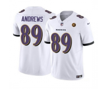 Men Baltimore Ravens #89 Mark Andrews White 2023 F U S E With John Madden Patch Vapor Limited Stitched Football Jersey