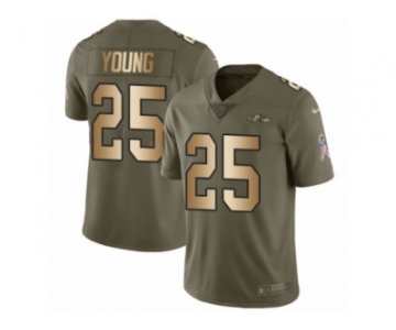 Men Nike Baltimore Ravens #25 Tavon Young Limited Olive Gold Salute to Service NFL Jersey