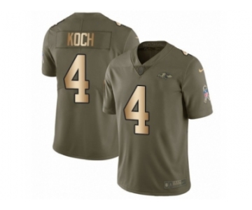 Men Nike Baltimore Ravens #4 Sam Koch Limited Olive Gold Salute to Service NFL Jersey