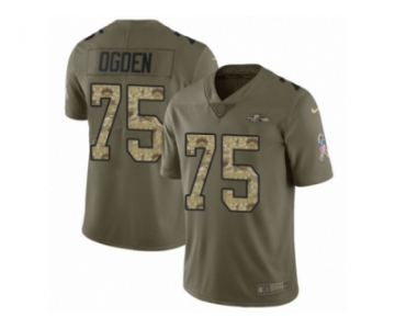 Men Nike Baltimore Ravens #75 Jonathan Ogden Limited Olive Camo Salute to Service NFL Jersey