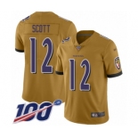 Men's Baltimore Ravens #12 Jaleel Scott Limited Gold Inverted Legend 100th Season Football Jersey