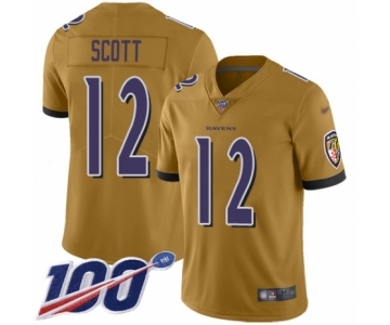 Men's Baltimore Ravens #12 Jaleel Scott Limited Gold Inverted Legend 100th Season Football Jersey