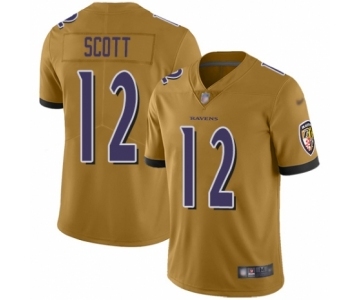 Men's Baltimore Ravens #12 Jaleel Scott Limited Gold Inverted Legend Football Jersey