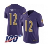 Men's Baltimore Ravens #12 Jaleel Scott Limited Purple Rush Vapor Untouchable 100th Season Football Jersey