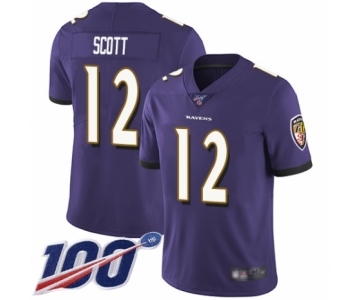 Men's Baltimore Ravens #12 Jaleel Scott Purple Team Color Vapor Untouchable Limited Player 100th Season Football Jersey