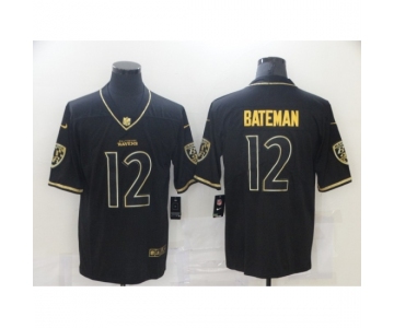 Men's Baltimore Ravens #12 Rashod Bateman Nike Black Gold Throwback 2021 Leopard Jersey