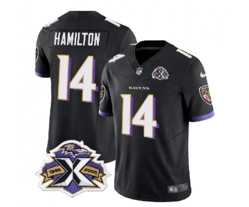 Men's Baltimore Ravens #14 Kyle Hamilton Black 2023 F.U.S.E With Patch Throwback Vapor Limited Stitched Jersey