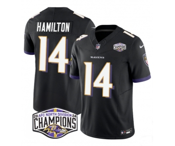 Men's Baltimore Ravens #14 Kyle Hamilton Black F.U.S.E 2024 AFC North Division Champions Vapor Limited Football Jersey